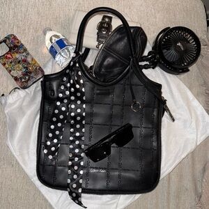 NWOT Calvin Klein Black Tote Bag with Polka Dot Scarf